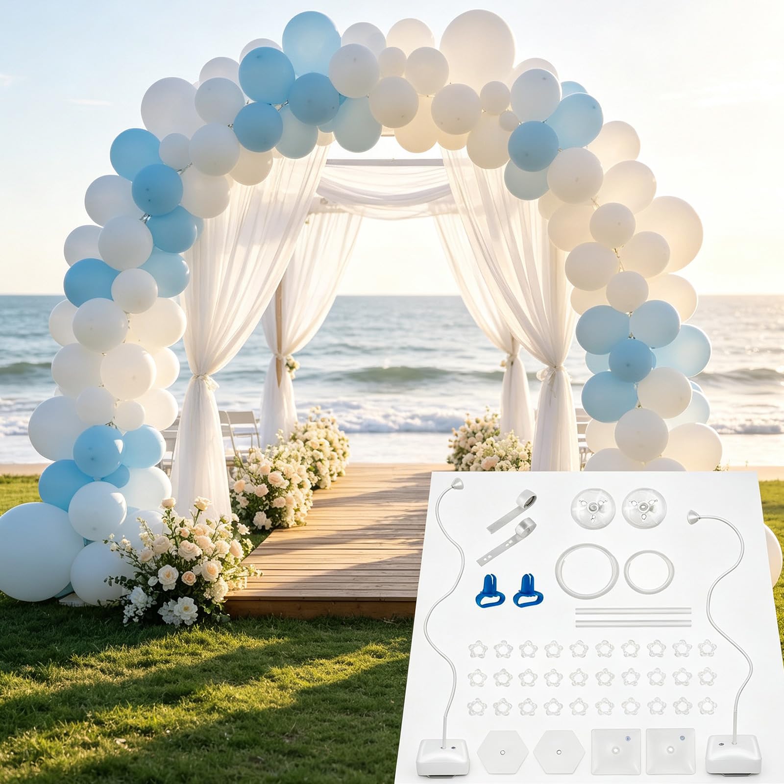 Celebration Arch Decor Rahmen für Empfangseingang Styling mit PVC | Standfuß, drapierter Ballon-Blumen-Akzent, ca. 150 x 250 cm, Hochzeitsgebrauch