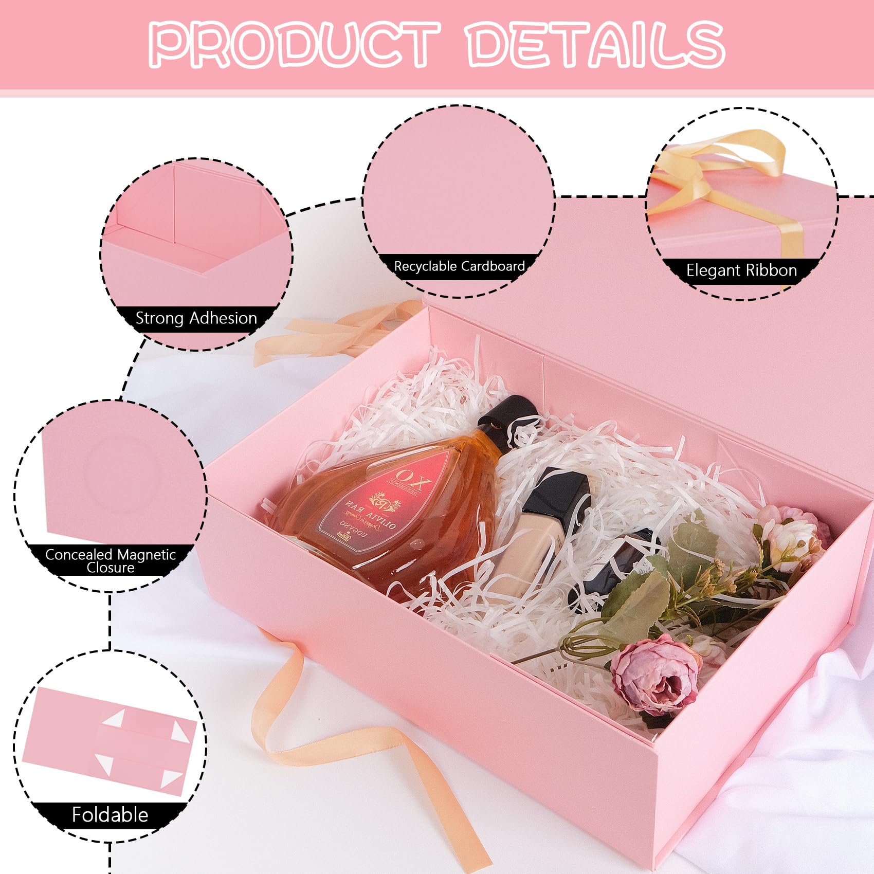 Geschenk-Box, 35,1 x 22,9 x 10,9 cm, Magnetverschluss, Geschenk-Box, Luxus-Geschenkbox mit Band für Jahrestag, Hochzeit, Geburtstag, Abschlussfeier, Festivals (Rosa, 3 Stück)
