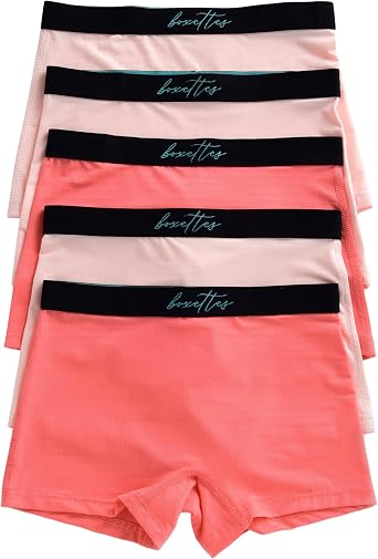 Girls Nylon Mesh Boxer Briefs Underwear 5-Pack Tagless Full Coverage