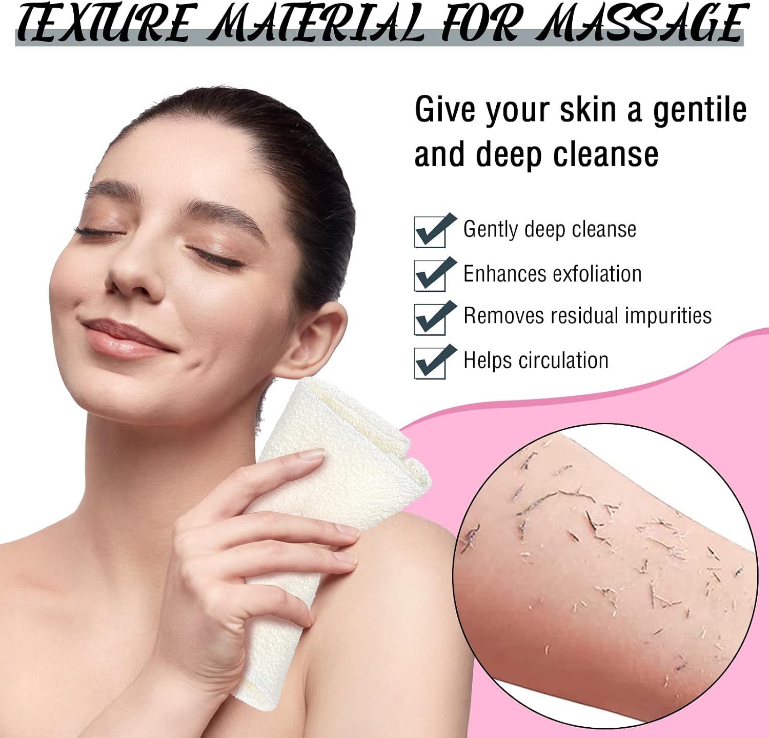 2 Pcs Exfoliating Shower Back Scrubber with Handles for Women, Pink,White image 4