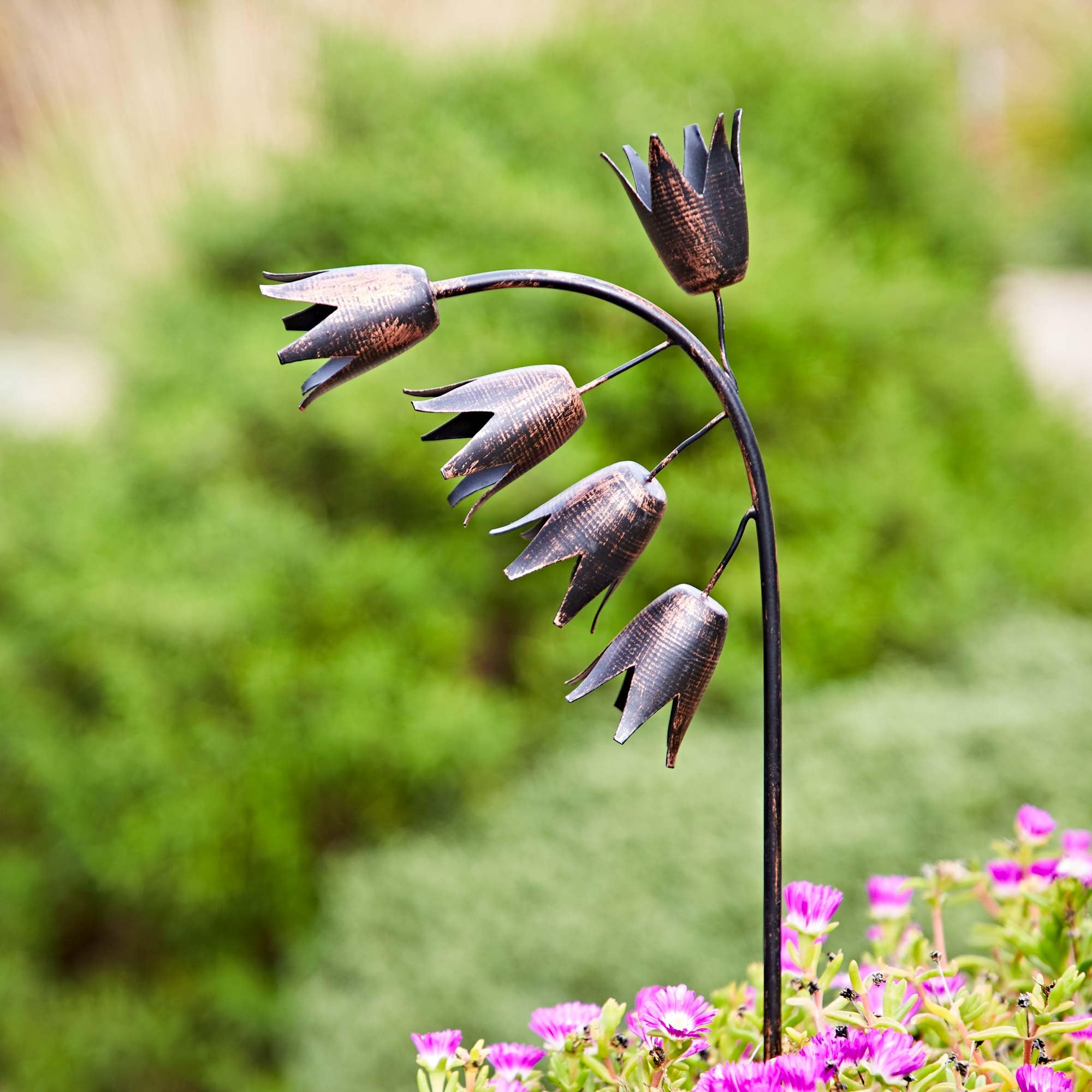Paper High Black Recycled Metal Bluebell Garden Stake - Outdoor Decoration - Metal Sculpture - Garden Accessory - Flowerbed Décor