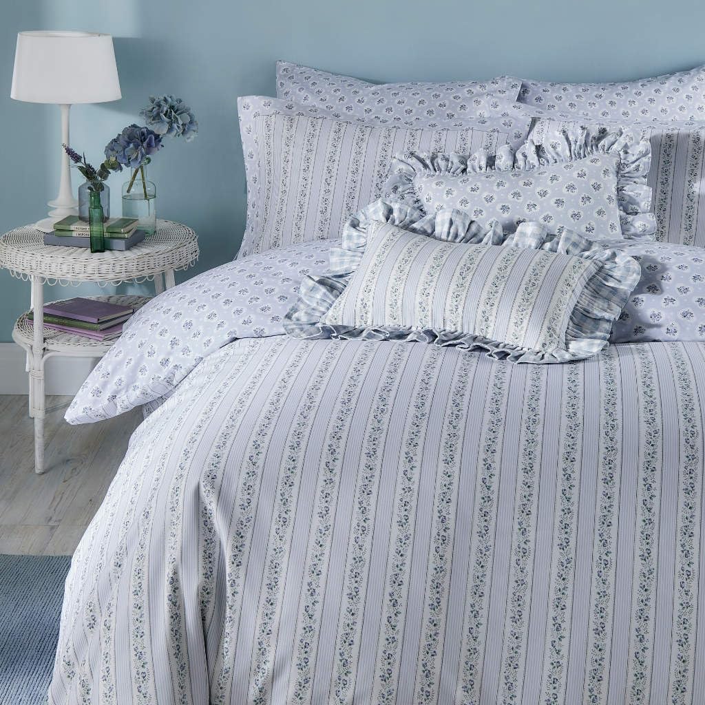 Ashley Wilde Blue Cath Kidston Ticking Stripe Striped 100% Cotton Duvet Cover Set (King Size Duvet Cover Set 230Cm X 220Cm)