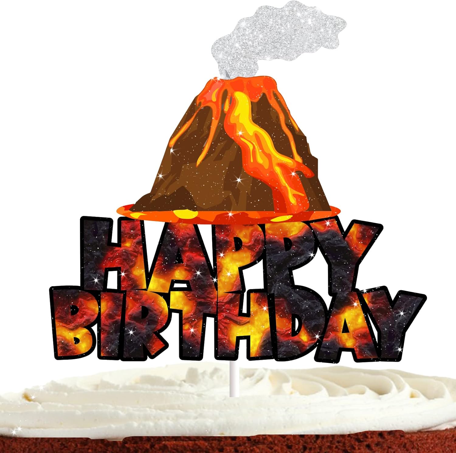 Volcano Cake Topper for Boys Girls Dinosaur extinction