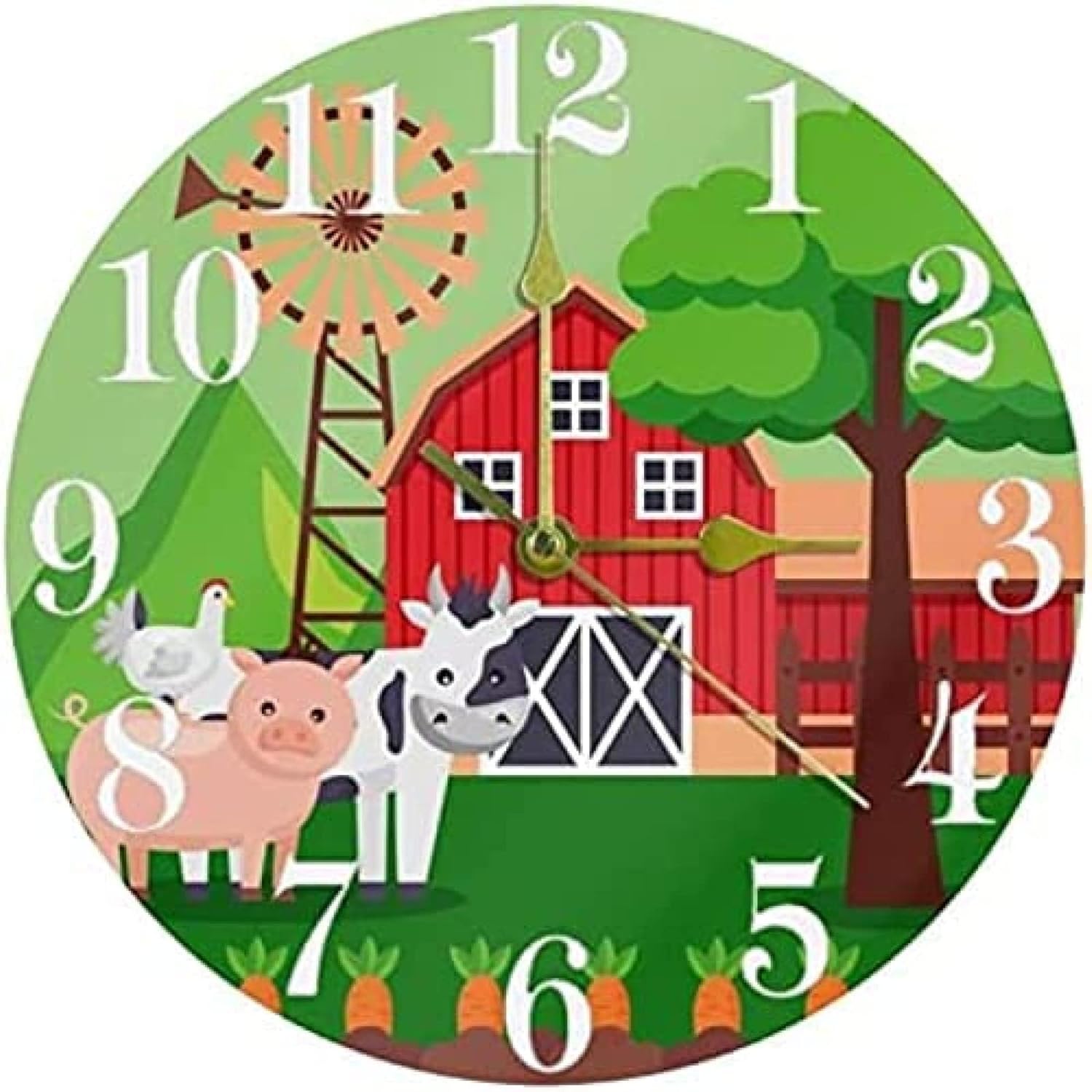 Wall Clock Farm Fresh Cartoon Wall Clock, 12 Inch Silent