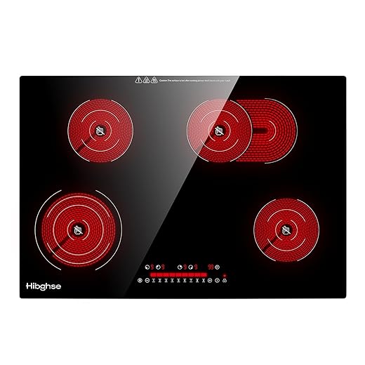 30 Inch Electric Cooktop, Built-in Ceramic Cooktop 4 Burner Stove Top, Radiant Cooktops with Glass Protection Metal Frame, Timer & Safety Lock, 220-240V, Hard Wire (No Plug)