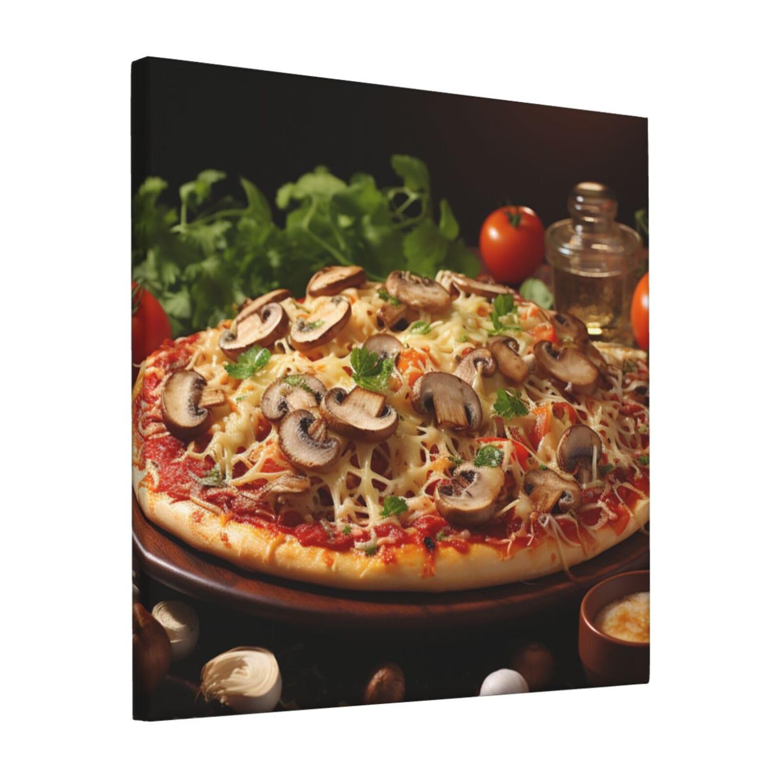 KLOPH Pizza with mushrooms tomatoes Canvas Wall Art for Living Room 12"x12" Modern Artwork Painting for Bathroom Hanging Canvas Prints Aesthetic Wallart for Bedroom Kitchen Office Wall Decor
