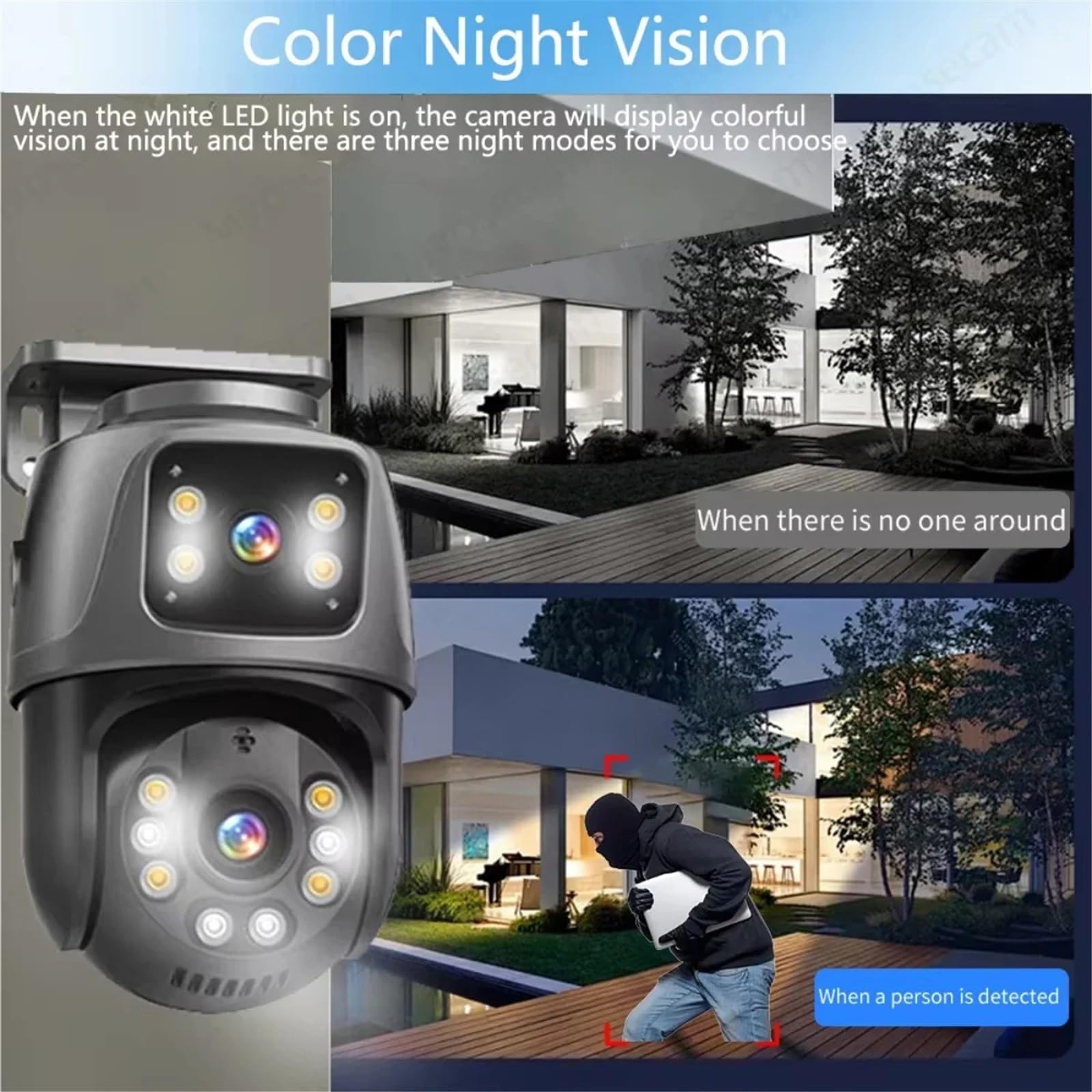 Kamera bezpieczeństwa, Podwójny obiektyw 4K 8MP PTZ POE kamera IP automatyczne śledzenie zewnętrzne bezpieczeństwo w domu kamera monitorująca kamery monitorujące CCTV(8MP POE No Card)