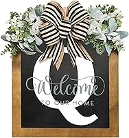 Vista 6 de Letrero de bienvenida personalizado de apellido de 16 pulgadas, coronas de puerta para puerta delantera exterior, corona de primavera