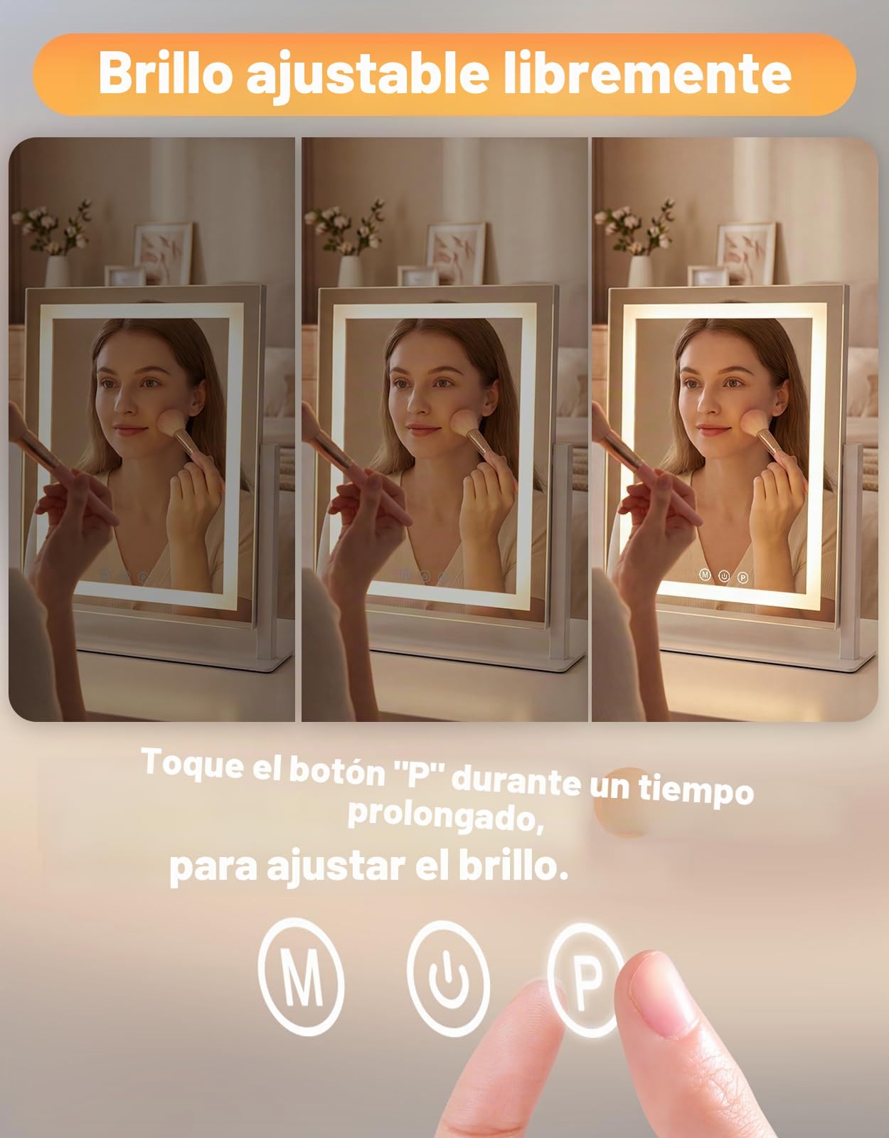 Espejo para maquillaje con iluminación led espejo de Hollywood 25 x 30 cm | tocador, pequeño espejo de maquillaje con luz, espejo de mesa, 3 modos, espejo de maquillaje para mesa