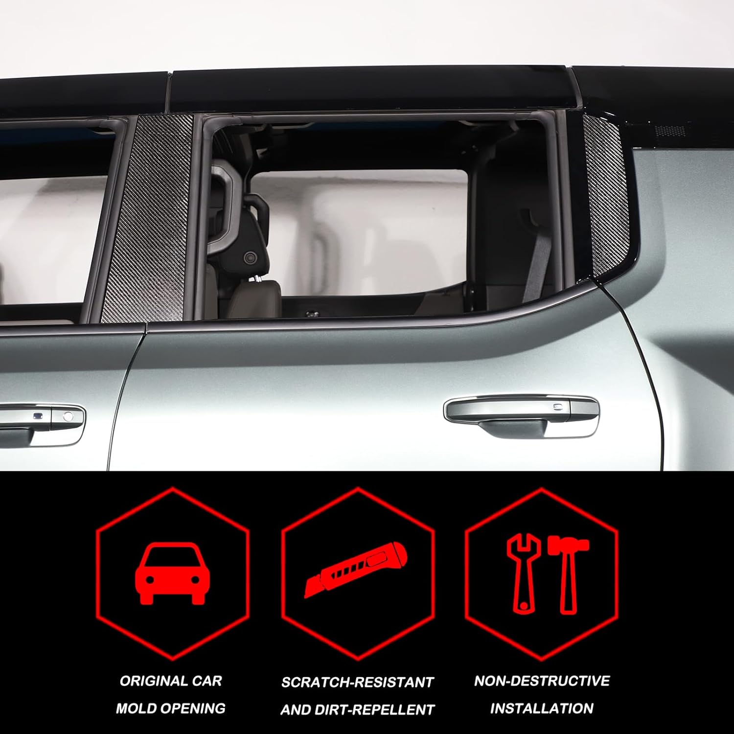 Carbon Fiber Style Pillar Posts Door Window Trim for Hummer EV Accessories SUV 2024 2025 2026 Waterproof Anti Scratch Stickers Door Pillar Moldings Cover Set of 4