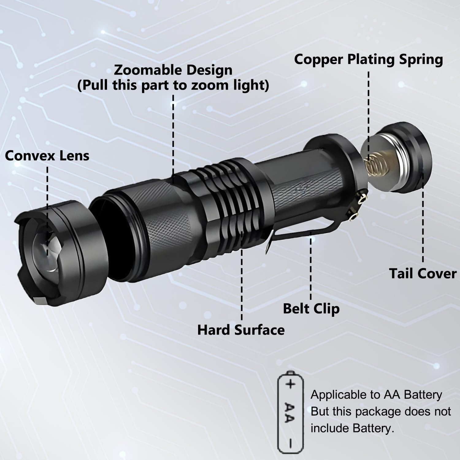 6 Pack Mini Blue LED Flashlight - Zoomable, Single Mode Blue Light Torch for Night Fishing and Outdoor Activities
