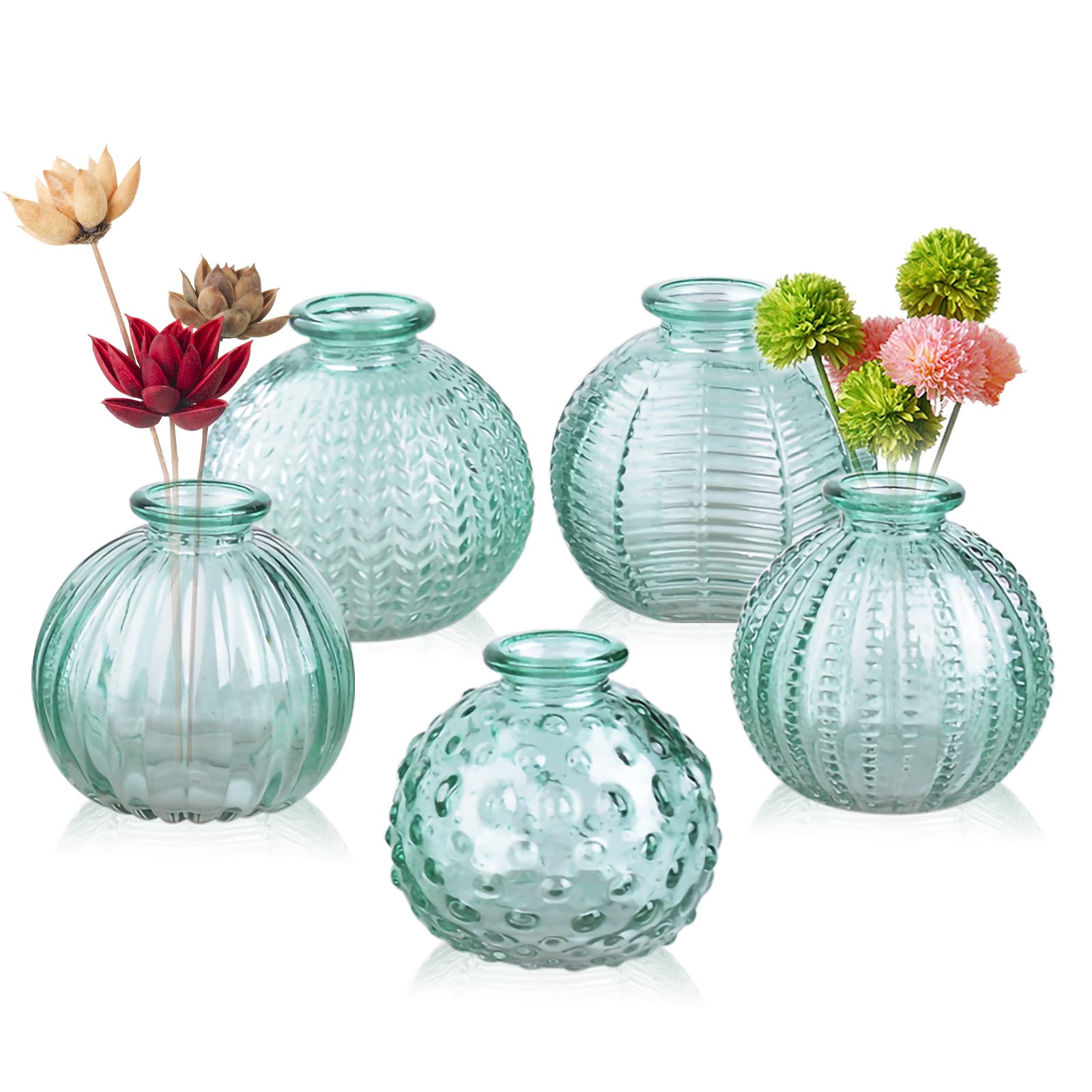 Eleganttime Bud Vases for Flowers,Glass Colored Bud Vase in Bulk Set of 10,Small Vintage Vase Bottle for Wedding Decorations,Garden and Home Decor,Centerpieces,Colorful Mexican Décor