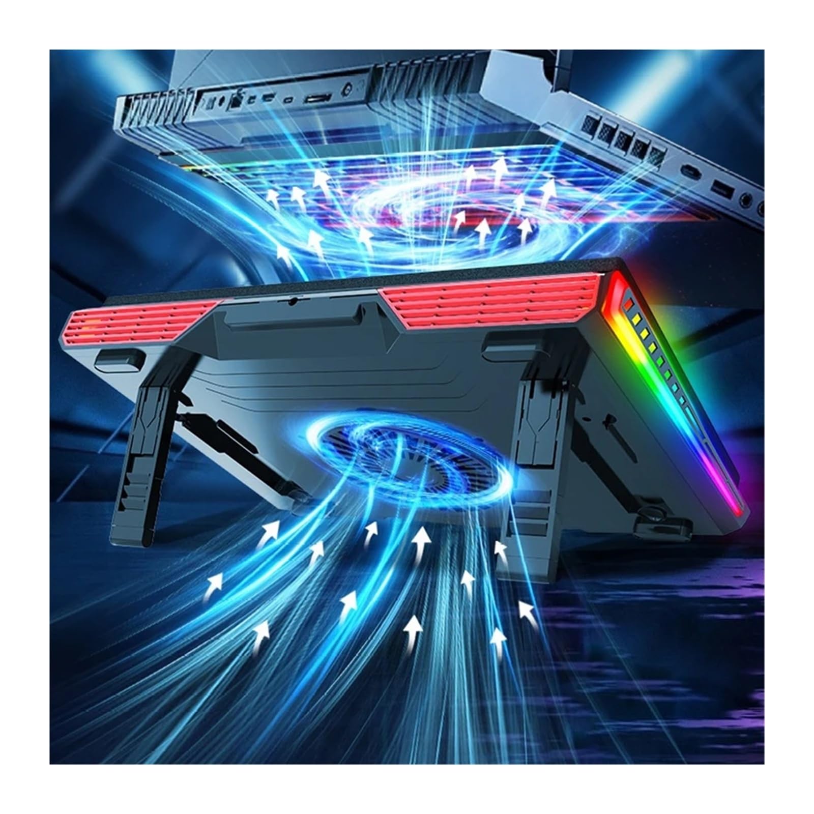 Potente supporto regolabile for laptop da gioco con pressione della ventola, supporto regolabile con dispositivo di raffreddamento for notebook con compressione dell'aria leggera RGB