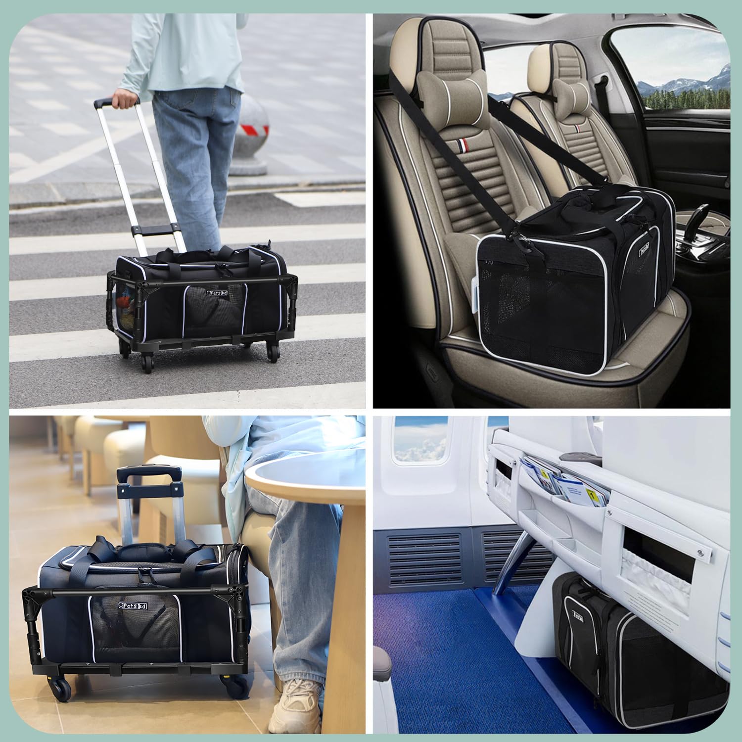 Petskd Transportador de mascotas con ruedas, aprobado por aerolíneas de Alaska, bolsa de transporte de viaje para mascotas para gatos y perros pequeños, S (negro)