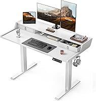 ErGear 48x24 Electric Standing Desk with Drawers, Monitor Stand Gaming Table, Height Adjustable Home Office Desk, 4 Presets, White