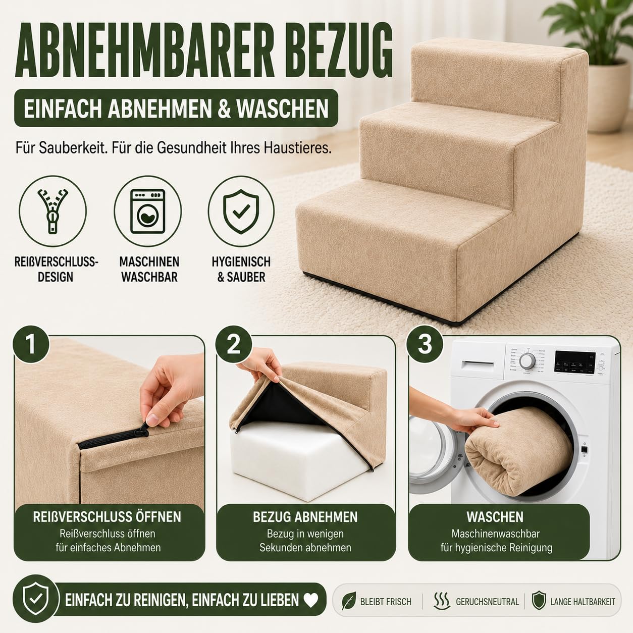 Muralo Hundetreppe 3 Stufen für Kleine Hunde, Katzen, Velvet - Flaschengrün