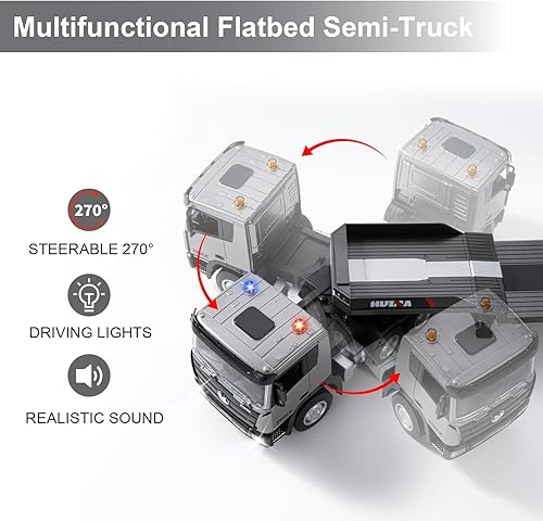 Miniatura 3 de YAZHIYI Camión semicamión con control remoto, 9 canales RC semi camión con remolque, vehículo de construcción de juguete con sonido y luz, ideas de