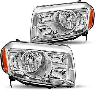 JSBOYAT Headlight Assembly Replacement Pair for 2009 2010 2011 Honda Pilot Factory Halogen Headlamp Chrome Housing with Amber Reflector (Driver and Passenger Side)