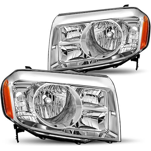 JSBOYAT Headlight Assembly Replacement Pair for 2009 2010 2011 Honda Pilot Factory Halogen Headlamp Chrome Housing with Amber Reflector (Driver and Passenger Side)