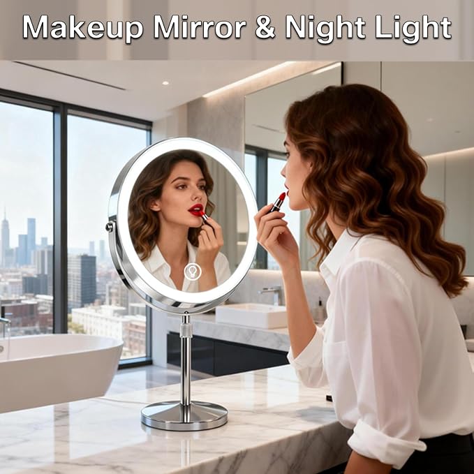 Espejo de Maquillaje con Luz y Aumento 10X, Espejo de Pie Ajustable miniatura 8