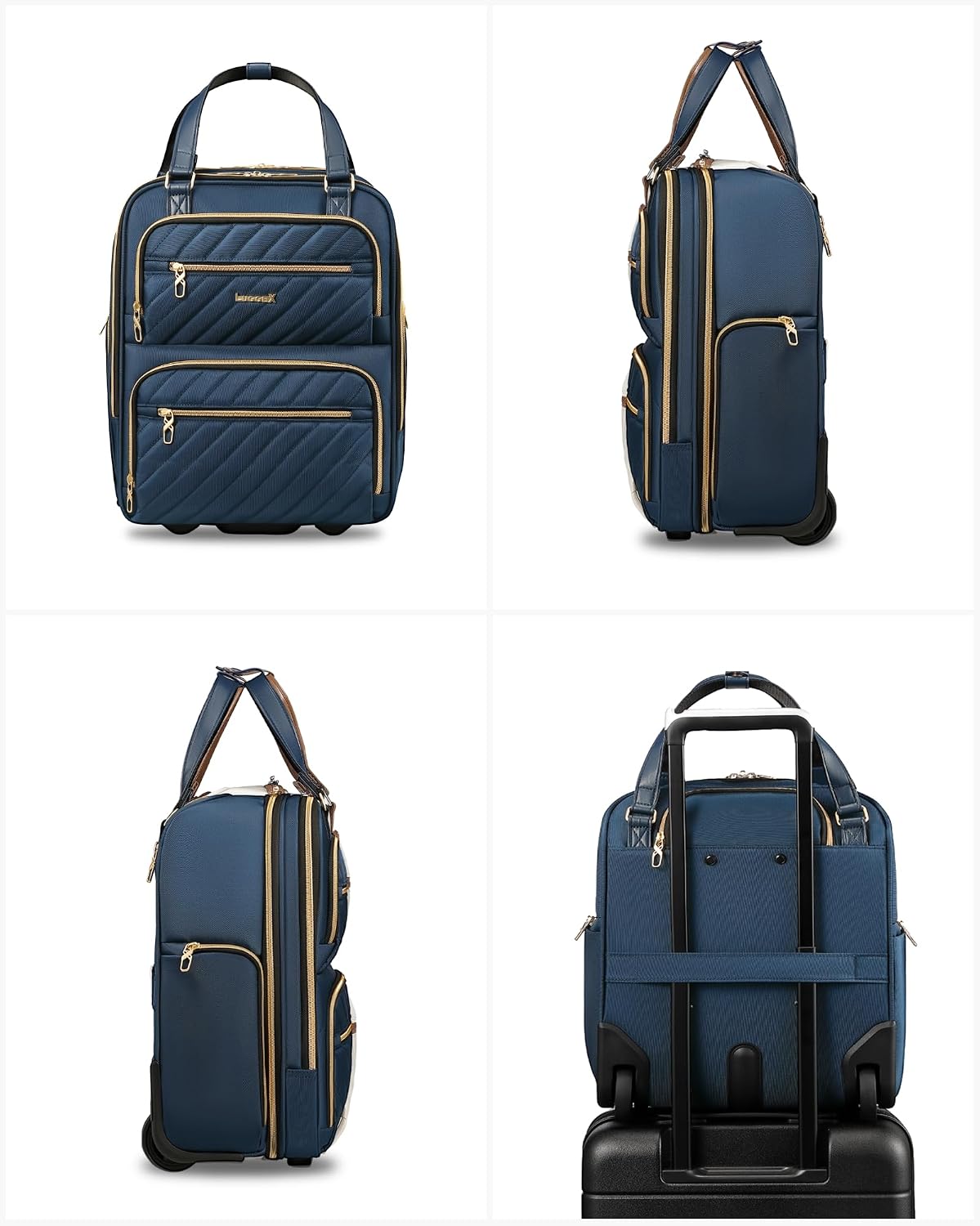 LUGGEX Underseat Carry On Luggage with Wheels, Stylish Lightweight Under Seat Luggage, Soft Sided Personal Item Suitcase for Short Trip (UX-Core, Blue, 16 Inch)