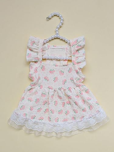 Miniatura 5 de QWINEE Vestido de perro con patrón de flores, vestido de princesa con ribete de volantes, vestido de chaleco para gato, vestido de verano con ribete