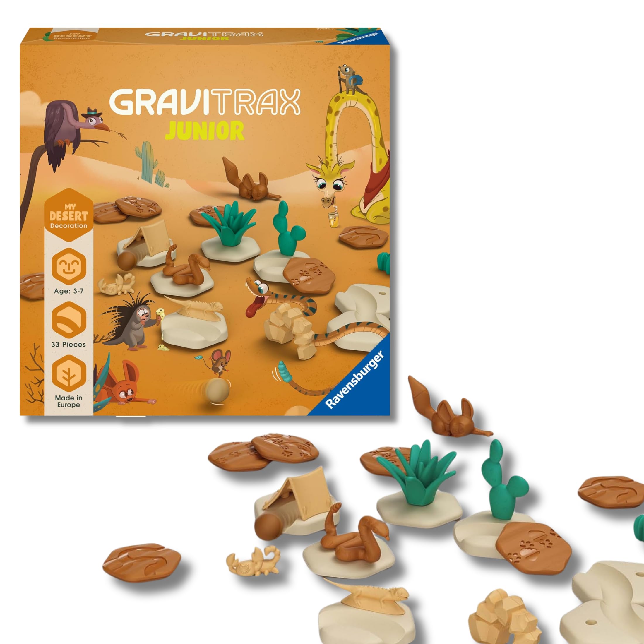 Ravensburger - GraviTrax Junior My Desert Decoration: Espansione a tema deserto, Accessorio pista biglie 33 pezzi, Gioco STEM 3+ anni, Non giocabile da solo, Compatibile con tutti i GraviTrax