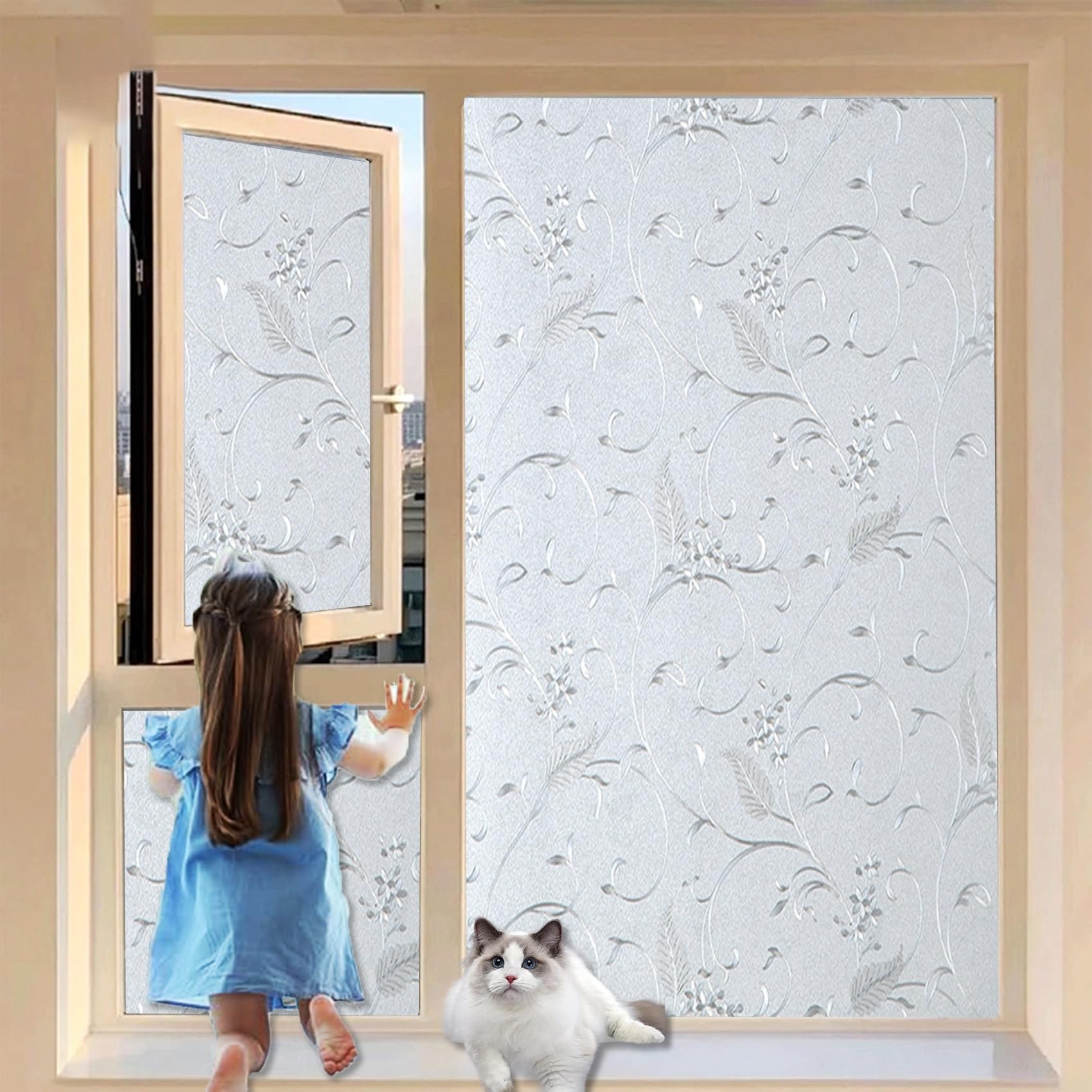Gqinghua Vine Film For Glass Windows 90 X 90 Cm, No Glue Window Sticker, Privacy, Opaque, Uv Protection, Static Cling, Window Film Privacy, Thermal Window, For Office,