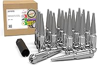 Vista 19 de Wheel Accessories Parts SRT Viper - 24 tuercas de punta de 1/2 a 20 roscas de 4.40 pulgadas de largo, cromadas negras, 7/8 pulgadas y 13/16