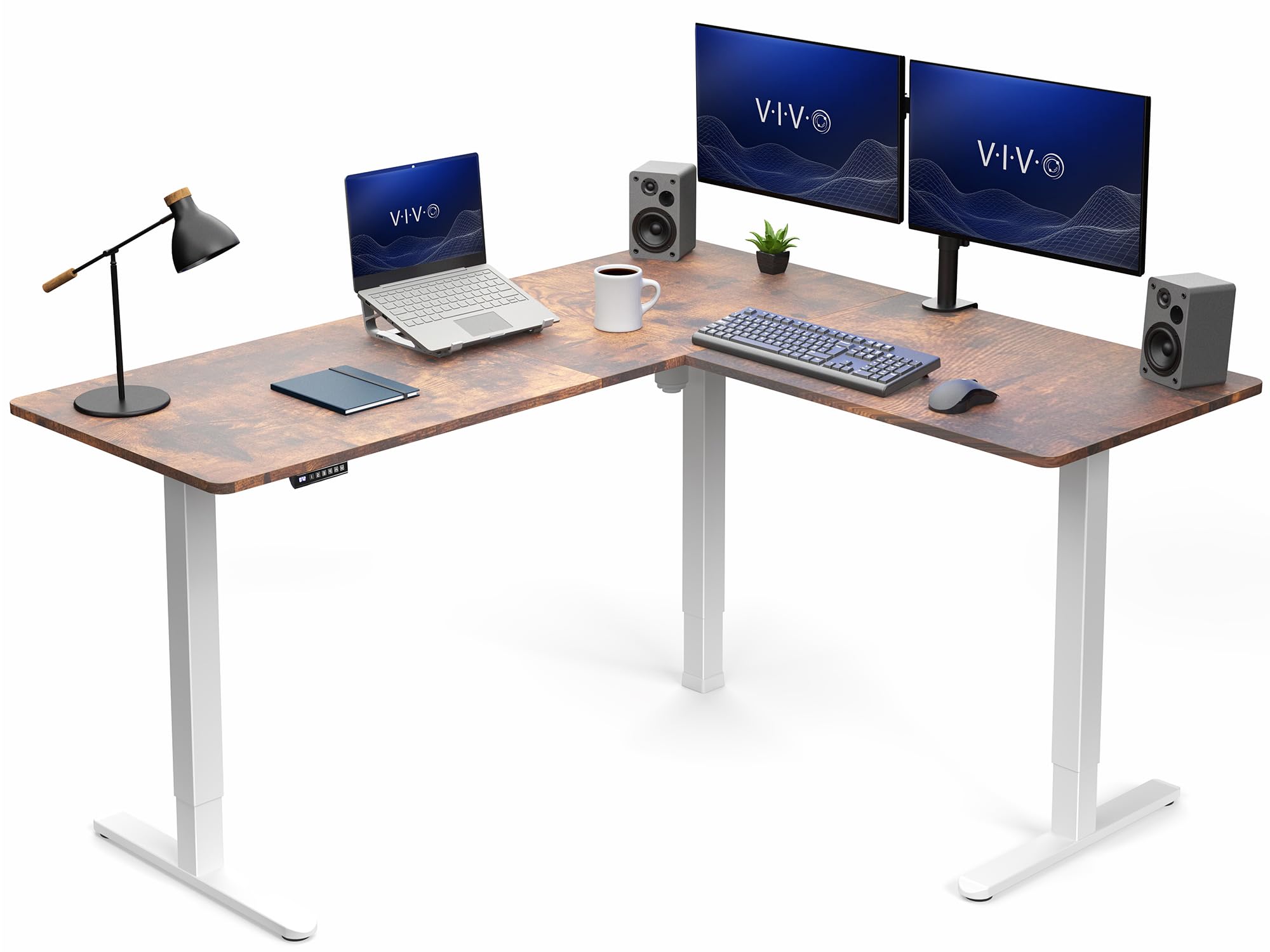 VIVO Rustic Vintage Brown 63 x 55 in Corner Standing Desk, DESK-E3CTWN
