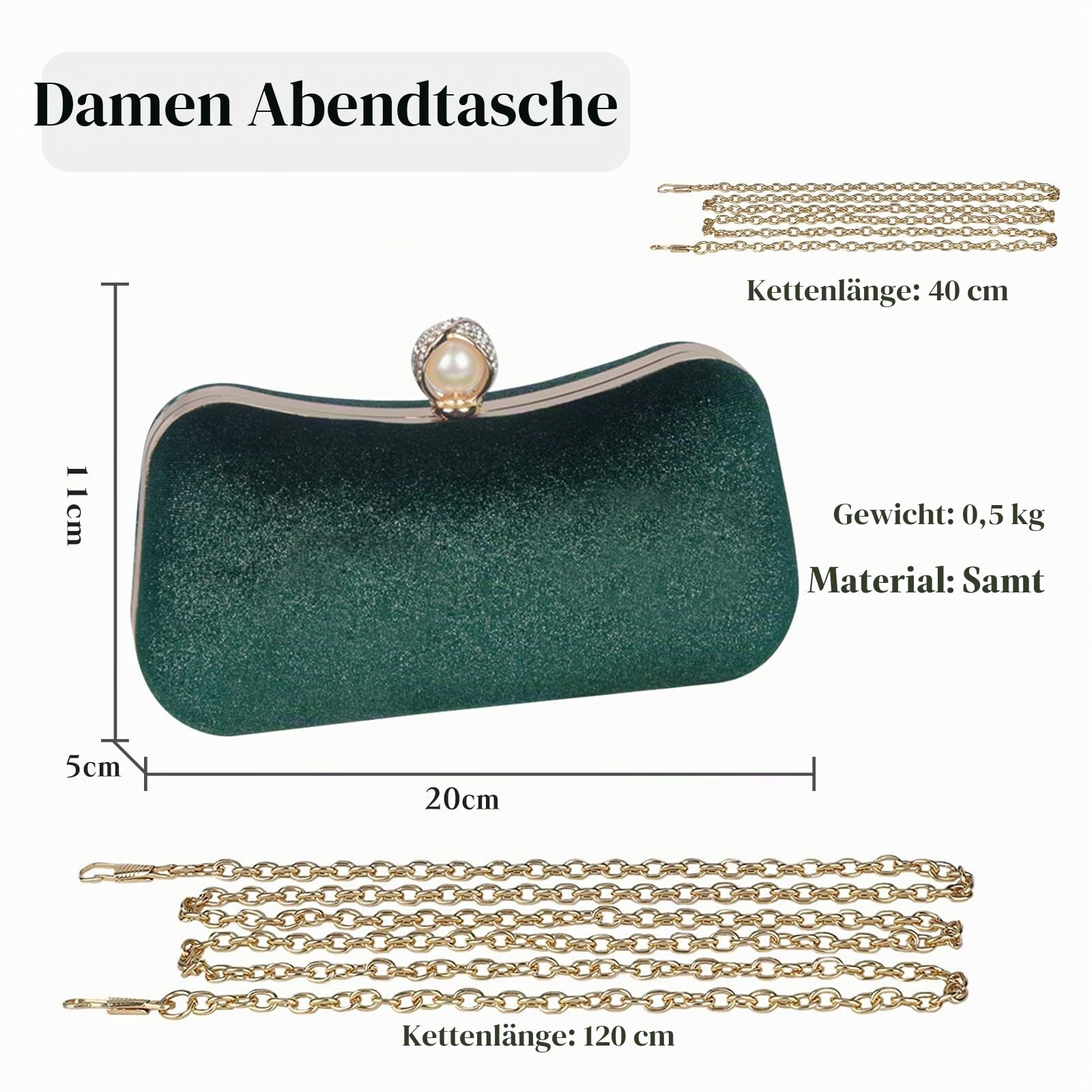 CORIOS Samt-Abendtaschen für Frauen Glitter Handtasche Shining Clutch Bag Glänzend Schultertasche Kette Tasche Portemonnaie Elegante Umhängetasche für Cocktail Party Tanzparty Abendparty Grün