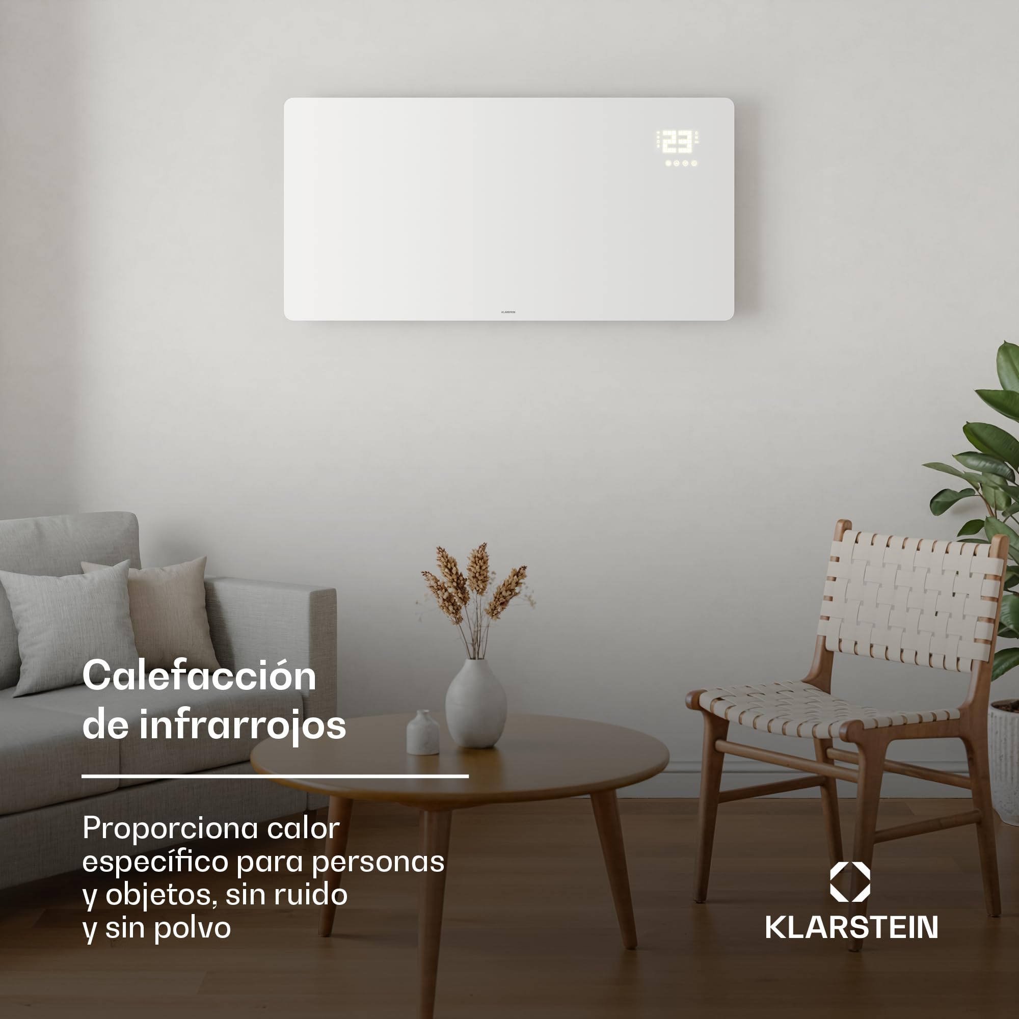 Klarstein Calefactor Infrarrojo, 720W – Panel de Vidrio, Montaje en Pared o Independiente, WiFi/App, Termostato, IP43 Baño, Temporizador, Seguridad Infantil, Calefacción Eficiente, Blanco