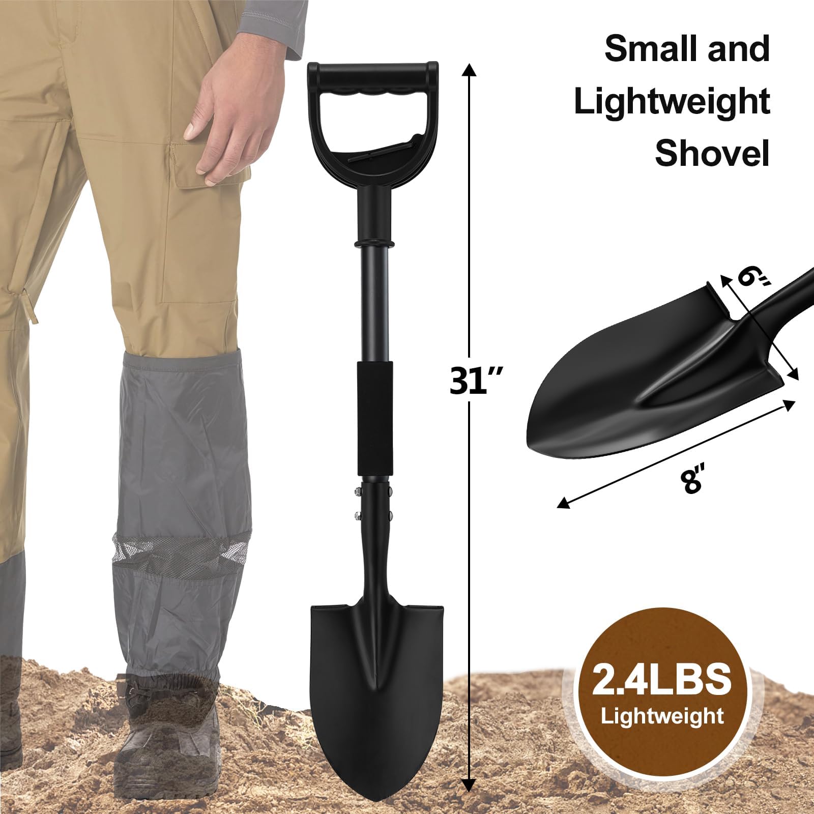 Pala da giardino – manico lungo 70 cm – Robusta vanga per scavare, vanga da giardino, pala rotonda in metallo per il giardino, grande commercio D, pala da spiaggia, pala da neve per auto