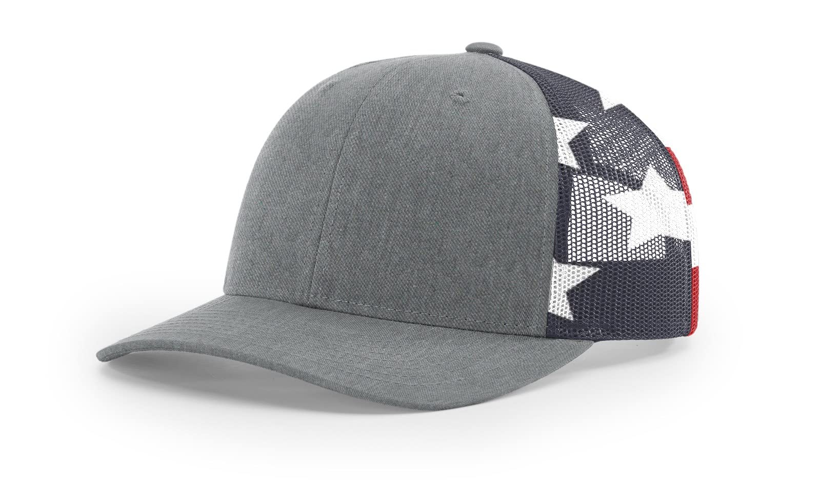 Joe's USA Richardson 112PM Trucker Hat - Premium Adjustable Snapback Hats-OSFM-Heather Grey/Stars Stripes