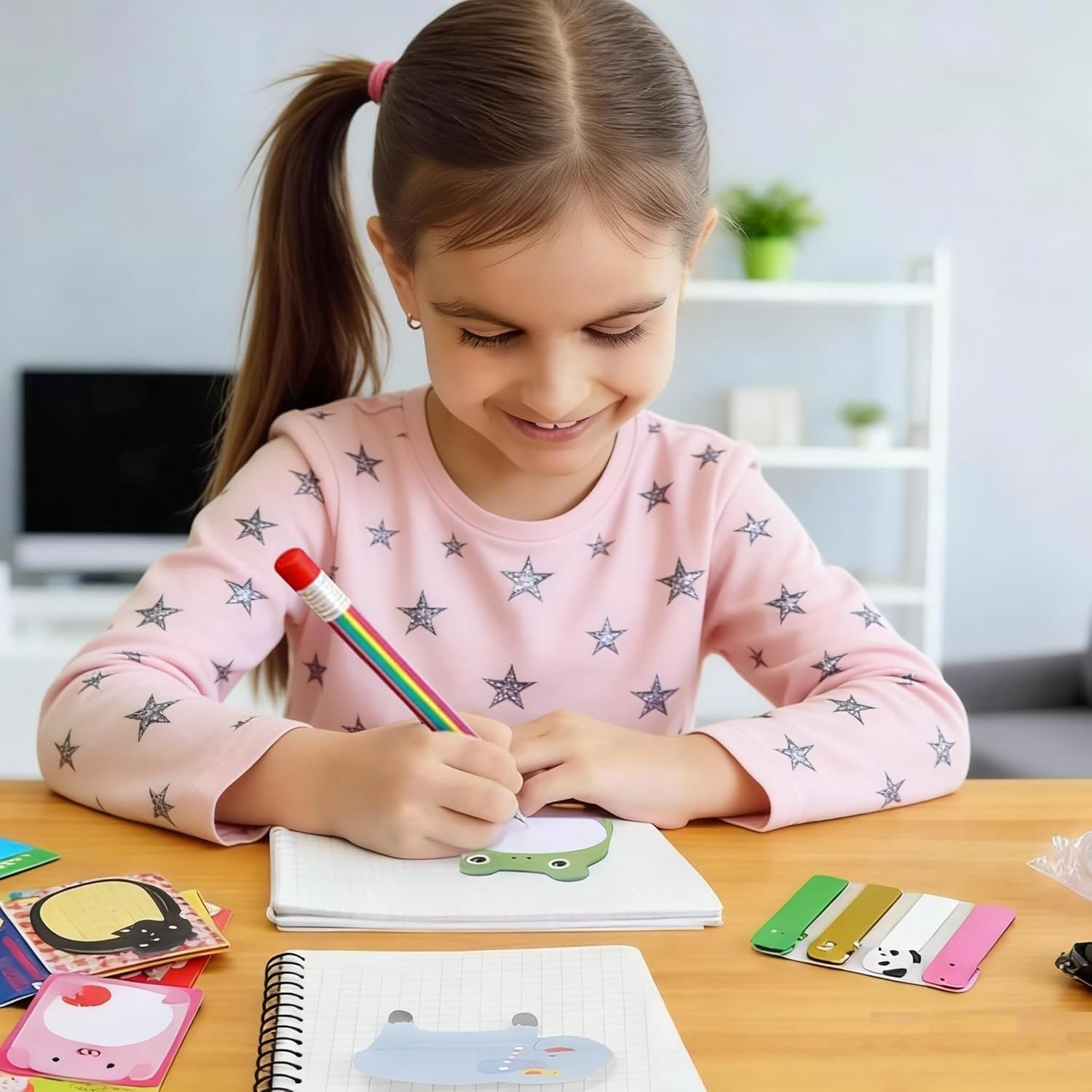 24 Funny Gel Pen Set, Bending Pencils with 16 Animal Sticky Notes, Colourful Flexible Bendable Pencils, Bendable Soft, Does Not Break, Children's Birthday Party & Give Aways, Party Bag