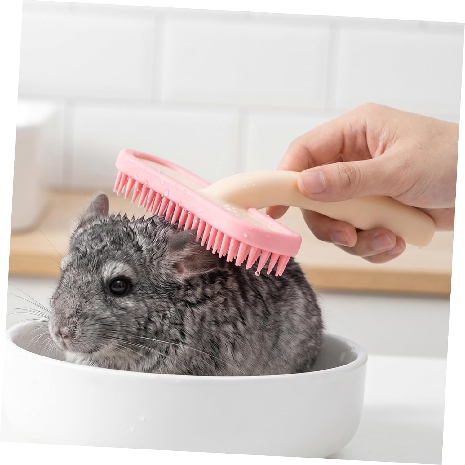 2pcs Bunny Grooming Brush Silicone Pet Hair Removal Massage Comb | Pink Large Size, Arc Head Contour Fit, Wet and Dry Dual Use for Small Pets