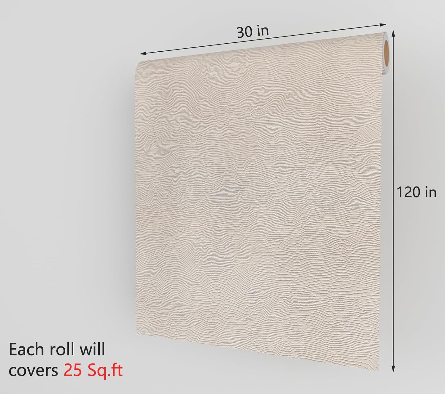 Decotalk 30"x120" Beige Textured Wallpaper Peel and Stick Beige Wallpaper Removable Solid Color Wall Paper Textured Cream Vinyl Wrap Stick and Peel Cream Contact Paper for Cabinets and Drawers