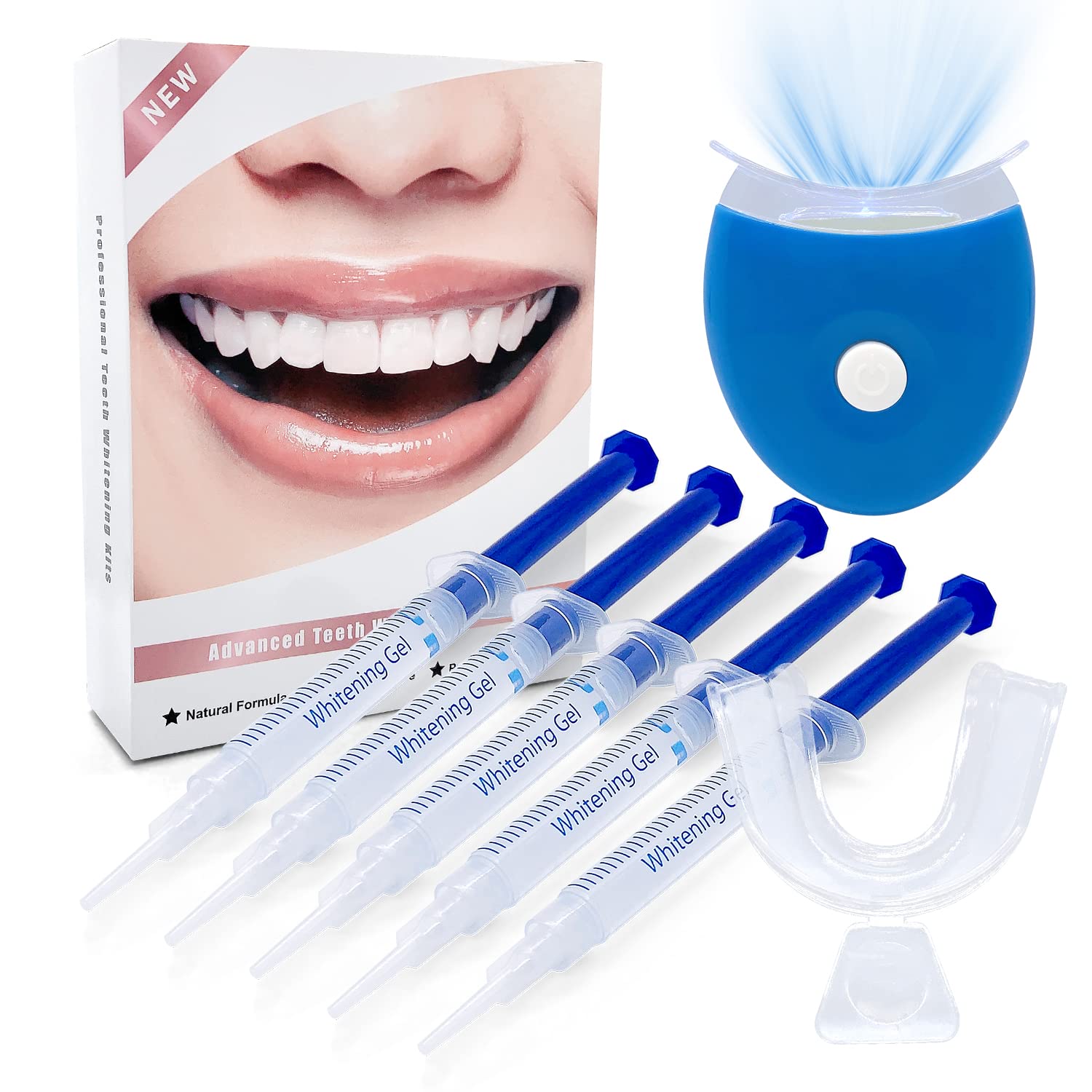 Teeth Whitening Kit,5×3ml Whitening Gel with Professional LED