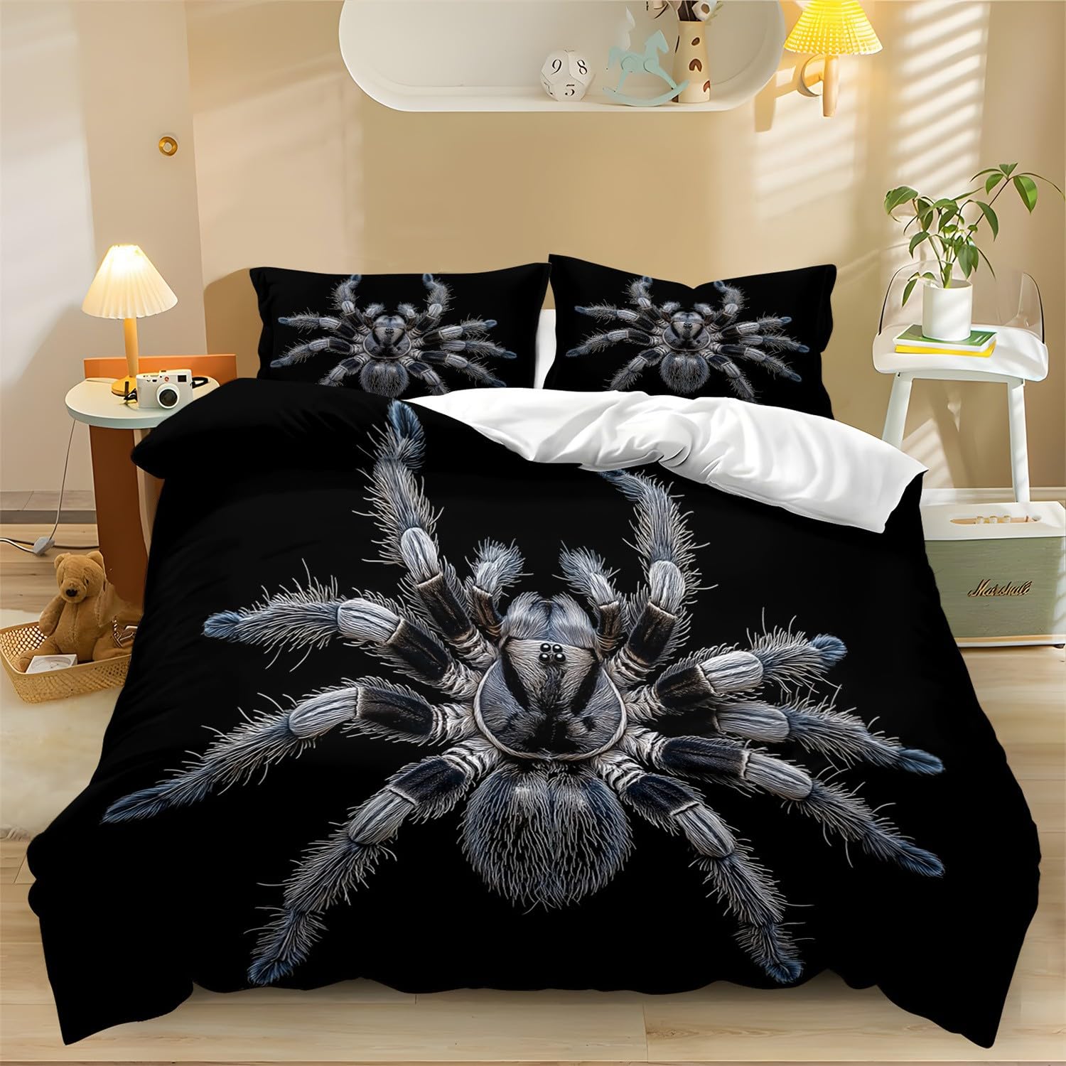 3-częściowy komplet pościeli z mikrofibry, poszwa na kołdrę 220 x 240 cm, z 2 poszewkami na poduszkę, miękka poszewka na poduszkę, z mikrofibry, z zamkiem błyskawicznym, czarna