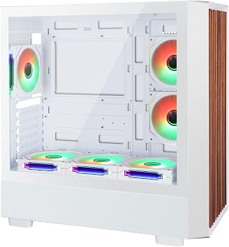D2-W-F High Airflow Tempered Glass Side Panel Mid-Tower ATX PC Case - Walnut Wood Front with 6 ARGB PWM Fans Dual Chamber Gaming Chassis 360MM RAD Support for ATX/mATX/ITX Motherboards White