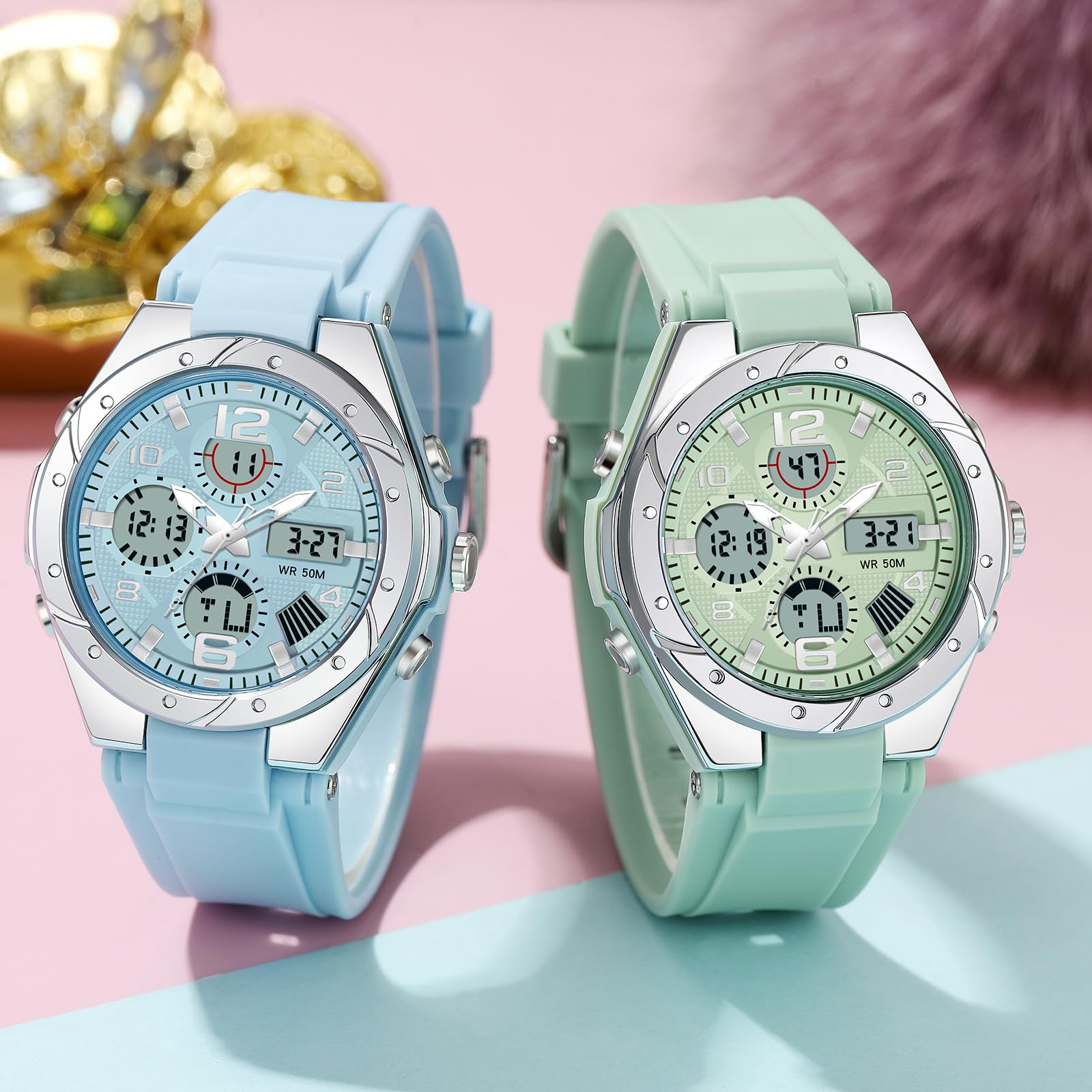 findtime Orologi da donna bianchi per adolescenti studenti con sveglia/cronometro/retroilluminazione a LED, resistente agli urti/data, digitale, analogico, per ragazzi e ragazze