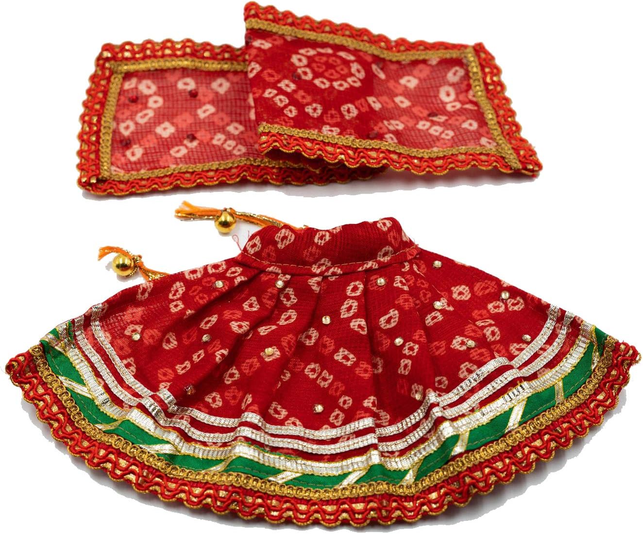 SUSHILA KRISHNA CREATIONS Diwali Navratri Maa Lehenga Chunri for Goddess Idol | Dress for Radha Rani, Saraswati Devi, Durga Maa, Laxmi with Laddu Gopal Dress - Red, Lehenga 5x15, Dupatta: 15x4
