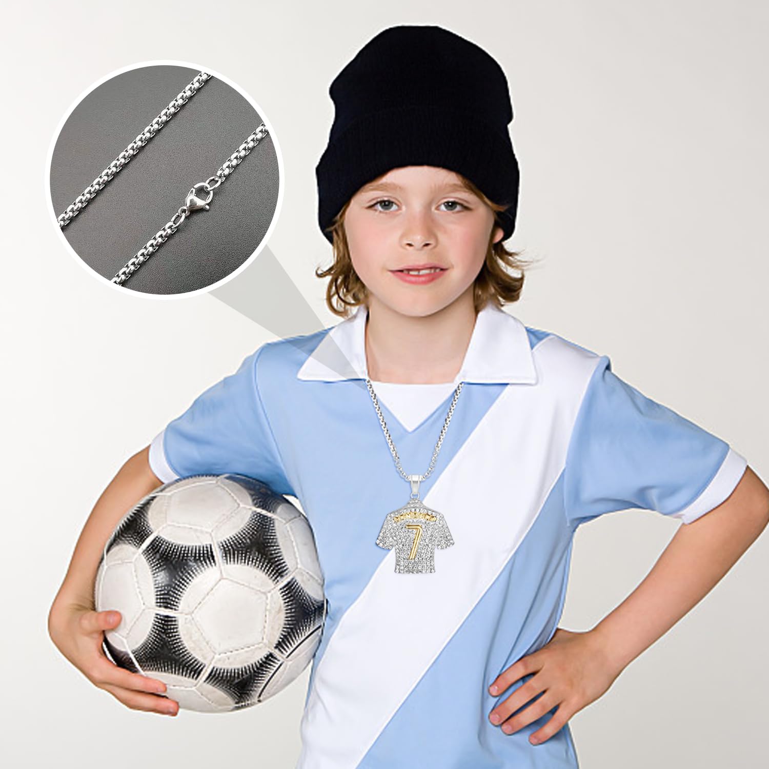 Collar número 7 – Colgante de jersey de diamante – Joya Hip Hop moderna y versátil – Regalo de cumpleaños para niño – 5,7 x 4,5 cm – Acero Titanio, 5,7*4,5cm, Acero Titanio
