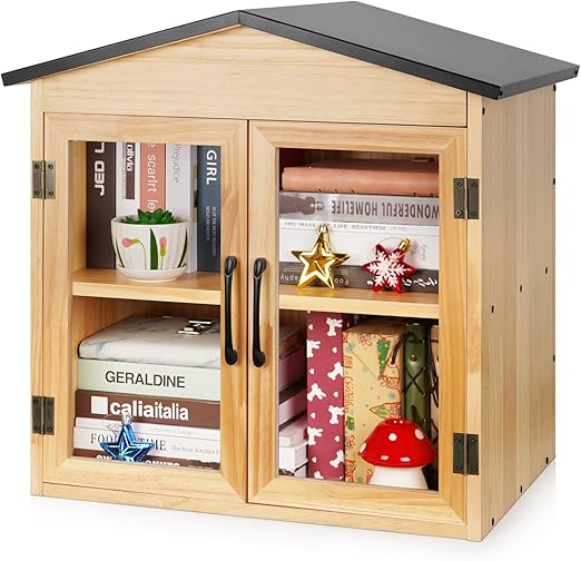 Outdoor Library Outdoor Book Box Storage Small Wooden Cabinet Little Literature Box for Neighborhoods Community and Schools Sharing Books, Flyers, Newspapers, Food and Art (D)