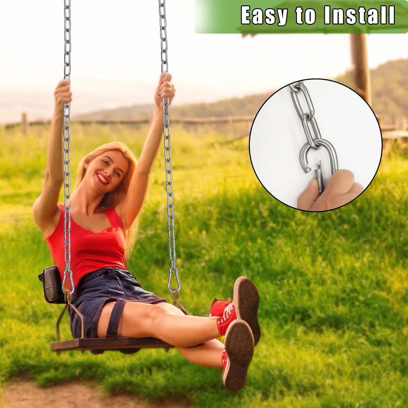 Hängeschaukelkette mit 4 Karabinern, 111,8 cm, 299,4 kg Kapazität, robustes Hängematten-Hardware-Kit für Boxsäcke, Schaukelstühle, Indoor- und Outdoor-Fitness-Studio (Silber, 111,8 cm, 2 Stück)