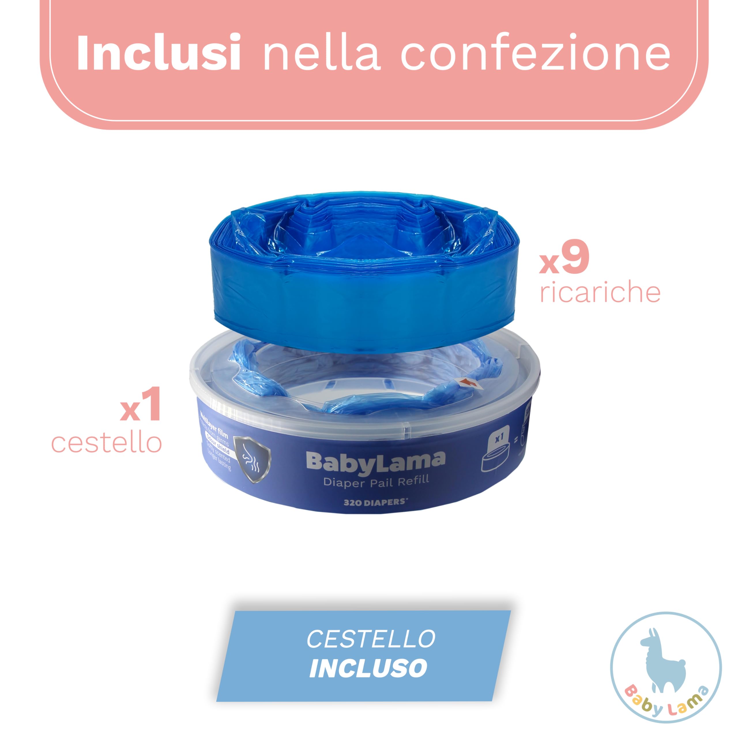 Ricariche per Mangiapannolini Compatibili con Angelcare Maialino Foppapedretti. (9 Buste e 1 Cestello di Ricarica)