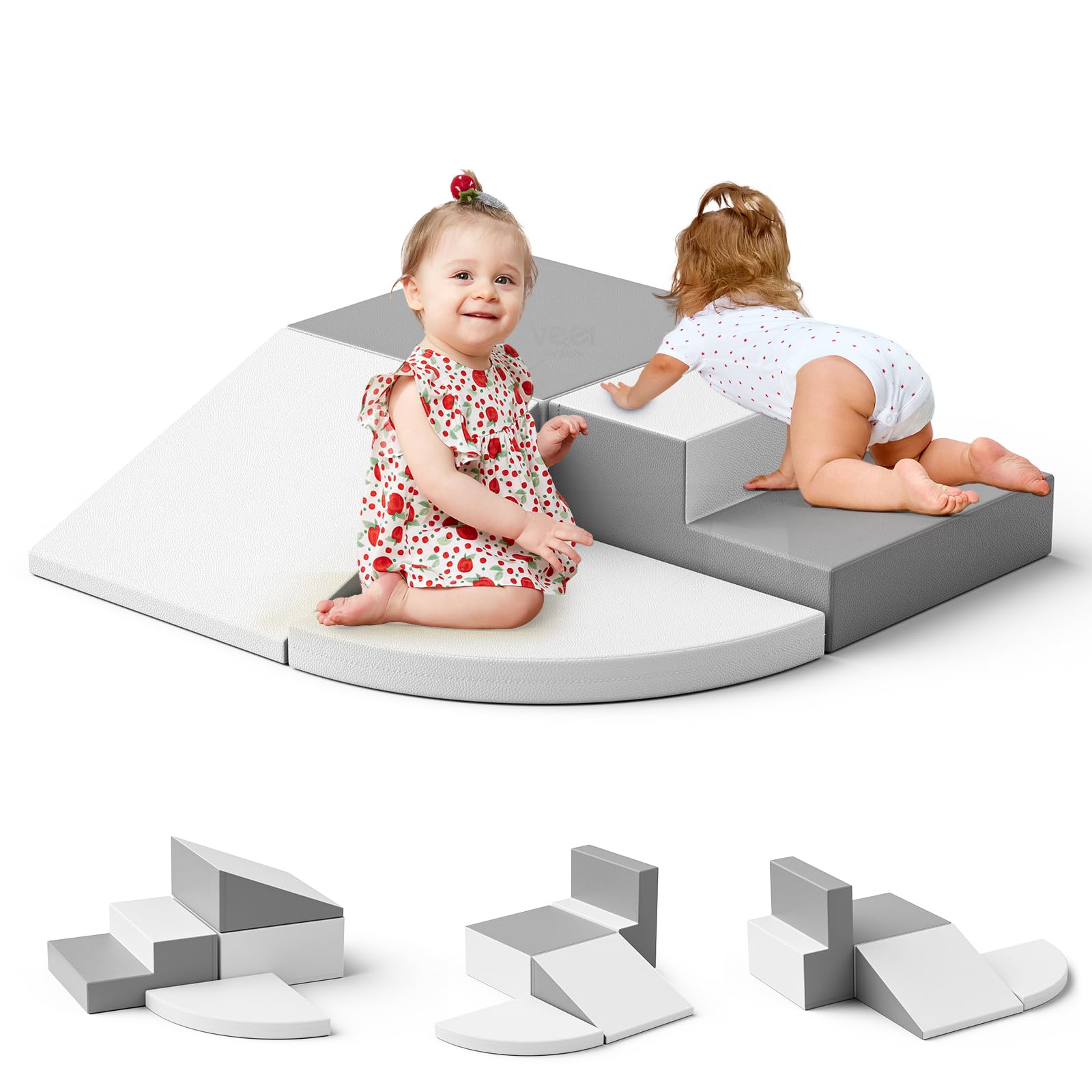 Bloques de Juego de Escalada de Espuma de 4 Piezas, combinables con Cierre de, Juguete Educativo para el Desarrollo de Interiores y guarderías (Gris y Blanco)