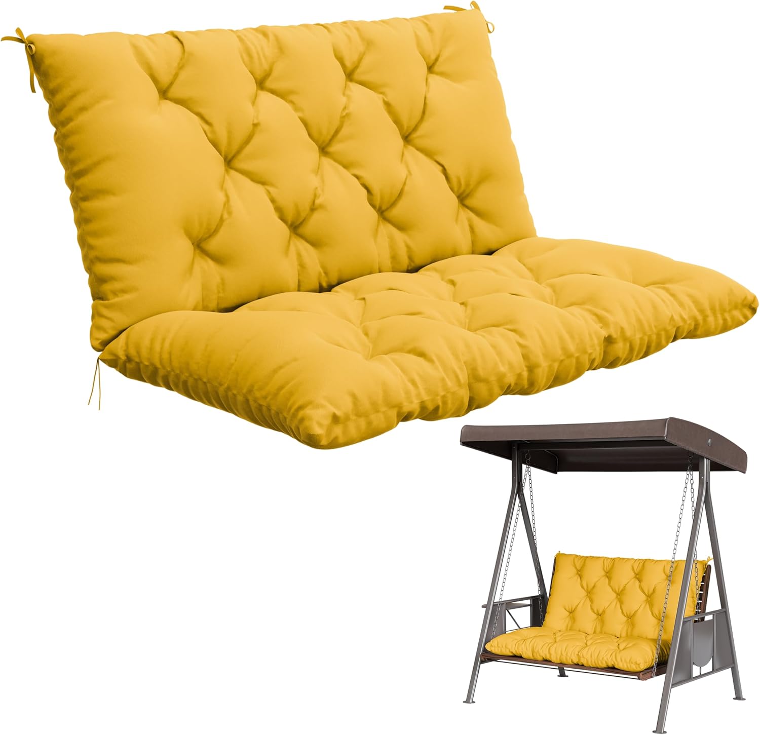 Porch Swing Cushion with Backrest,Waterproof Bench Cushion for Outdoor Furniture,2-3 Seater Replacement Thickened 5 in swing cushion,with Ties,Patio,Outdoor,Backyard and Garden (Yellow,40x40 in)