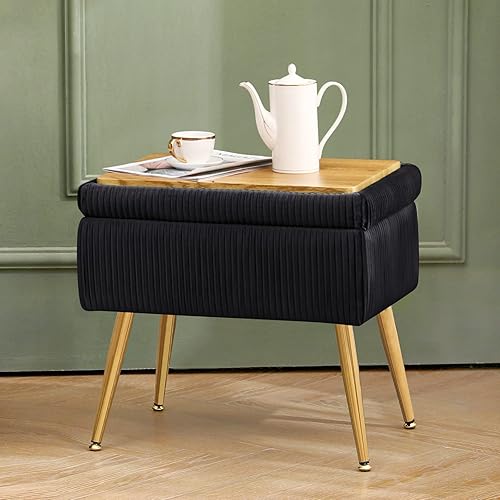 Miniatura 7 de Furnimart Banco de almacenamiento pequeño de terciopelo, otomana tapizada con almacenamiento, taburete cuadrado para tocador, taburete reposapiés