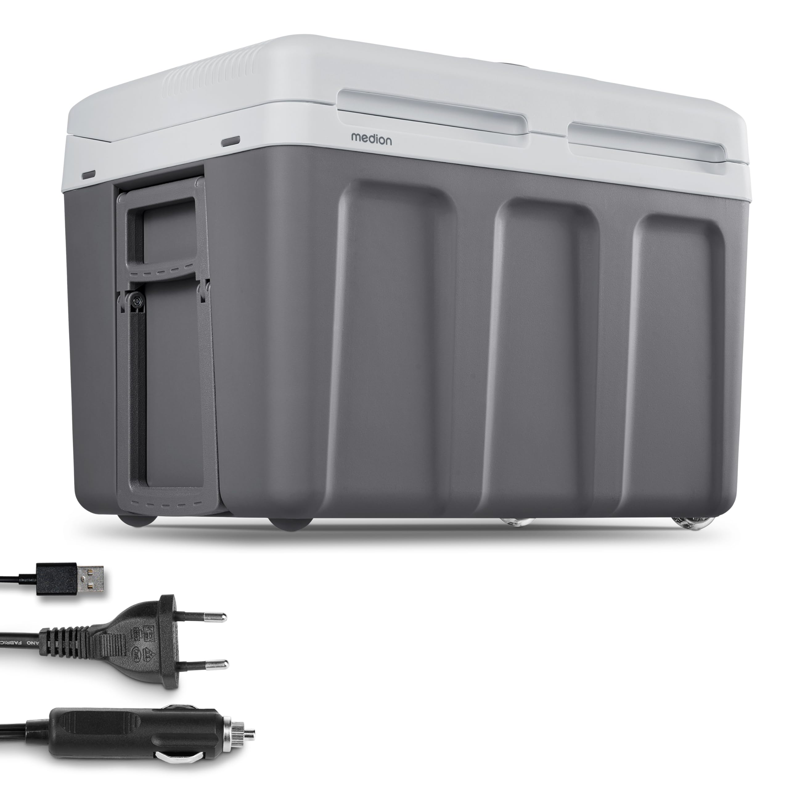 MEDION Frigorifero portatile con funzione riscaldamento (elettrico, 2 in 1 raffreddamento e riscaldamento, 40 litri, connessione 3 in 1 5V USB, adattatore per auto 230V e 12V, per auto, camion